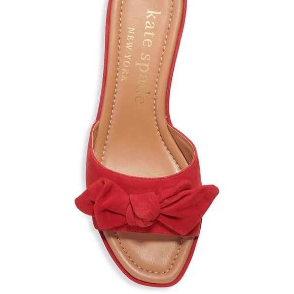 KATE SPADE Lilah Red Suede Knotted Bow Slide Sandals Mules In Lava Falls 7.5 - Picture 4 of 13